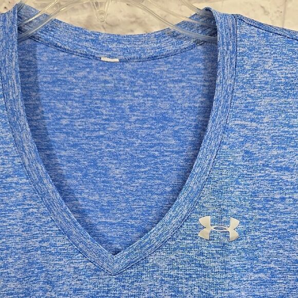 Under Armour Women's UA Tech Twist T-Shirt V-Neck SpaceDye Blue Loose Activewear - Picture 3 of 8
